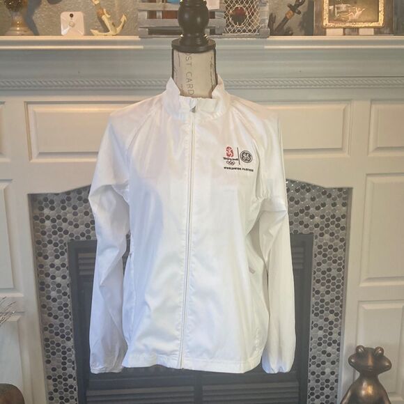 Adidas GE Beijing 2008 Olympics white windbreaker, size medium - Picture 1 of 12